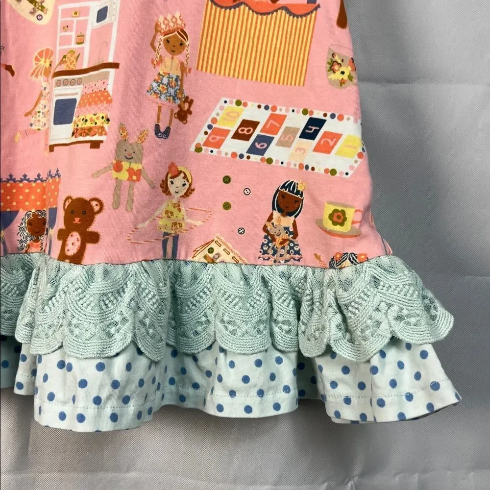Matilda Jane The puppet Show pink and mint green tunic top ruffles and lace